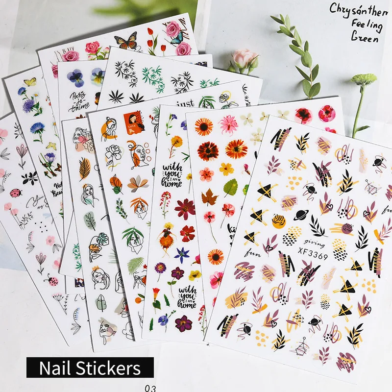 

1pc Nail Art Stickers 3D Floral Love Beauty DIY Flowers Leaf Sticker Decal Design Creative Nail Art Stickers