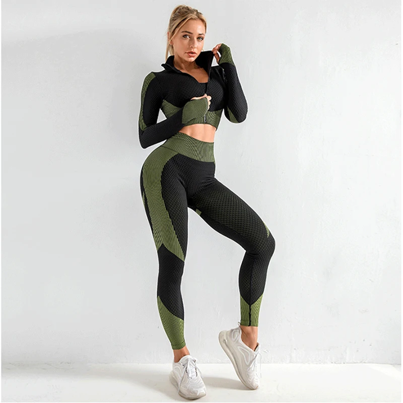

Women Fitness Sport Yoga Suit Seamless Women Yoga Sets Long Sleeve Yoga Clothing Female Sport Gym Suits Wear Running Clothes