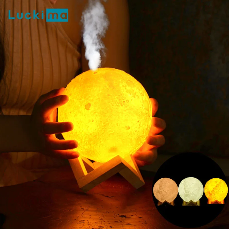 3D Moon Air Humidifier 880ML LED Night Light USB Rechargeable Home Essential Oil Aroma Diffuser Cool Mist Maker Purifier | Бытовая