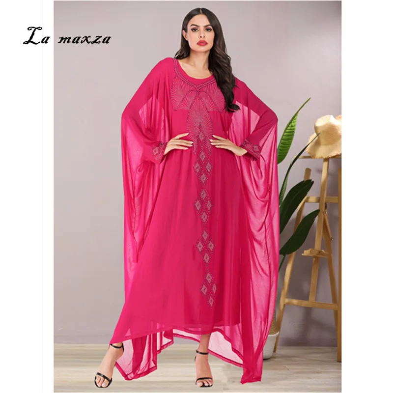 

Long Muslim Dress Muslim Party Dresses Loose Chiffon Elegant Abayan Muslim Kaftan Dubai Moroccan Dresses