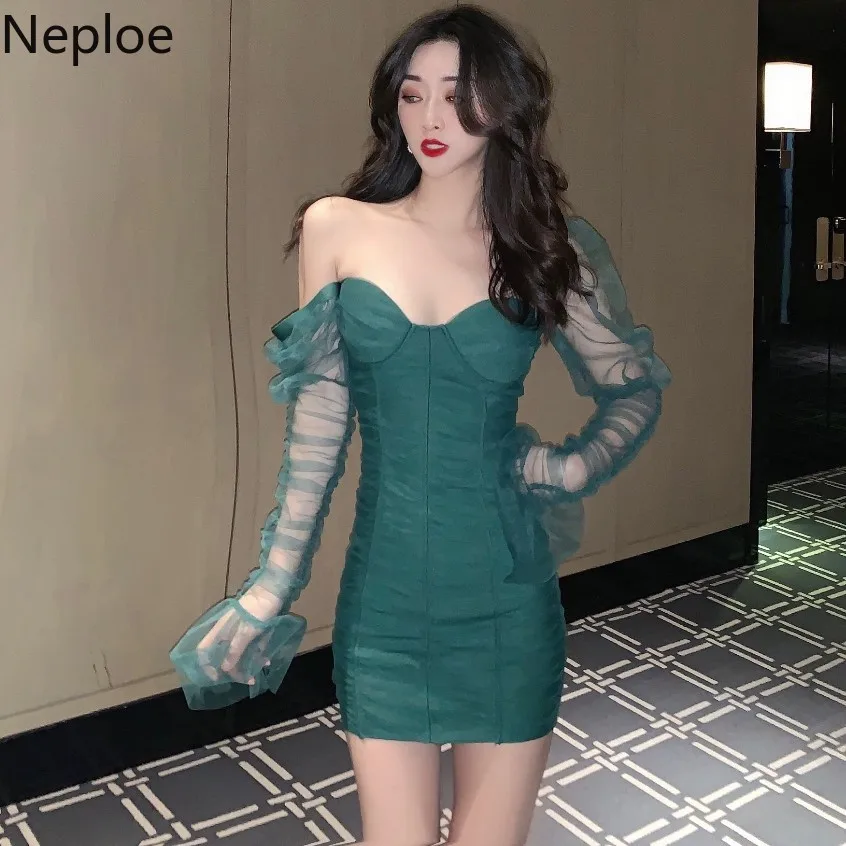 Женское Сетчатое платье без бретелек Neploe сексуальное облегающее с длинным