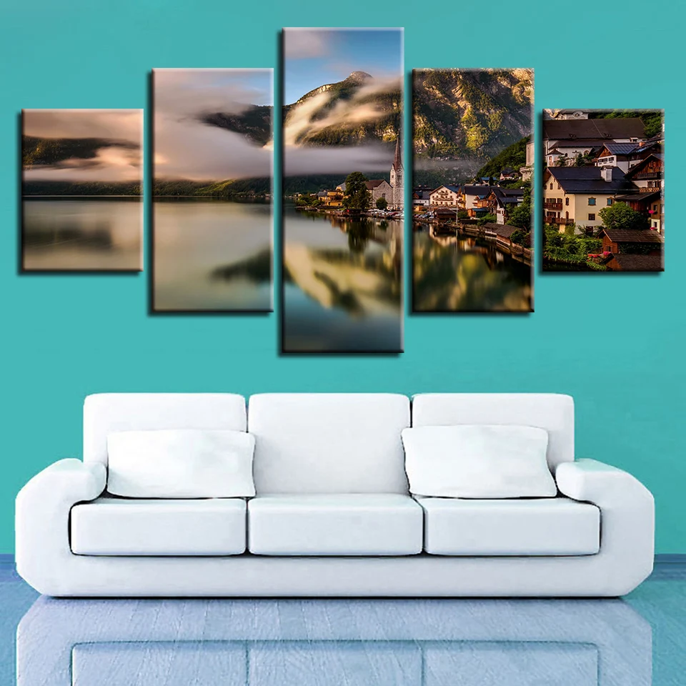 Пейзаж с изображением моря пляжа восход на океане небо Маяк Тропический 5 шт.