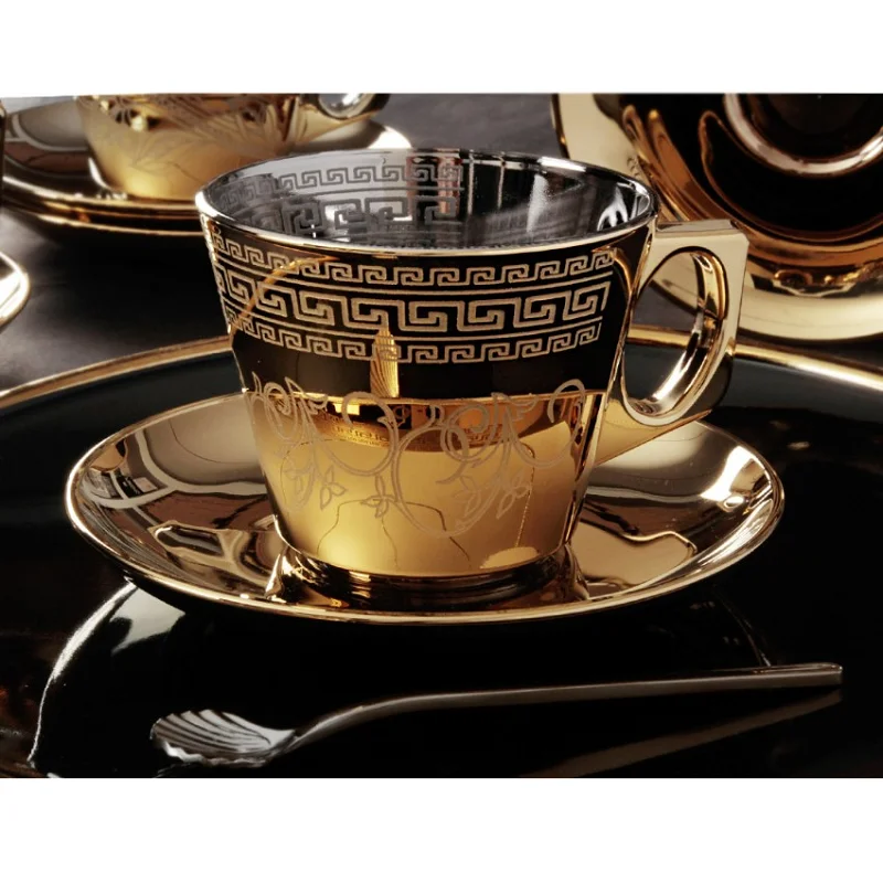 

Glass 6 Persons Espresso Mugs Coffee Cups Drinkware for Tea Large Saucer Set Creative 3 Model Options