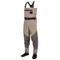 bassdash men%e2%80%99s breathable lightweight chest and waist convertible waders for fishing hunting stocking foot and boot foot waders