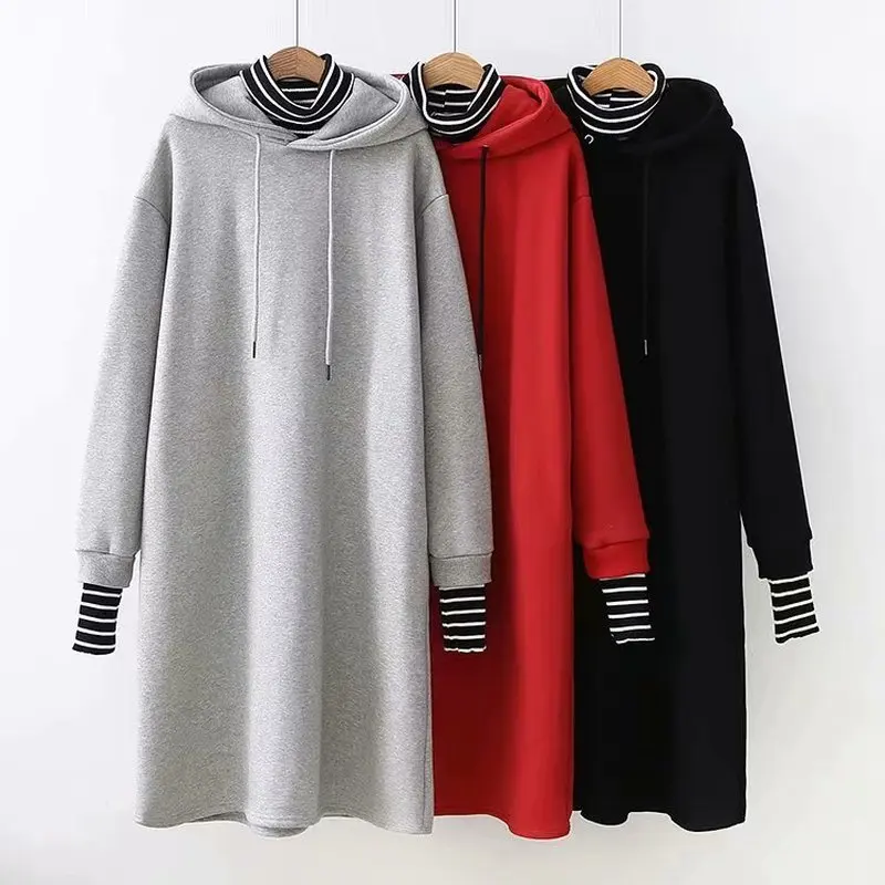 Свободное платье обманка с капюшоном из двух частей 2018 модное Теплое