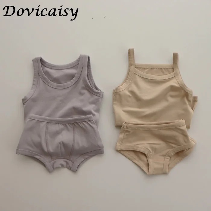 

Summer simple Toddler Baby Boy Girl Clothes Set Kid Cotton Solid Sleeveless Vest + Children Cute Breathable Panties 2pcs 1-4Y
