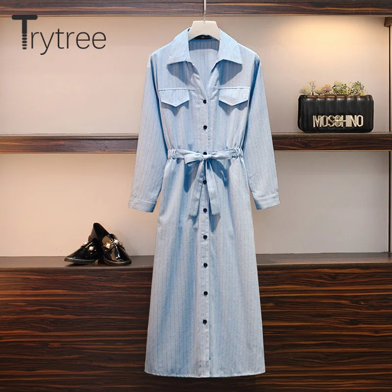 Trytree осеннее женское повседневное полиэфирное платье с отложным воротником