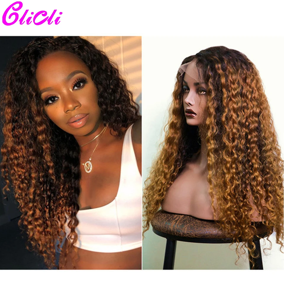 

Mongolian Kinky Curly Hair 13x4 Lace Frontal Wig Curly 1B 30 Ombre Human Hair Wig 4x4 Closure Wig Pre Plucked Bleached Knots Wig