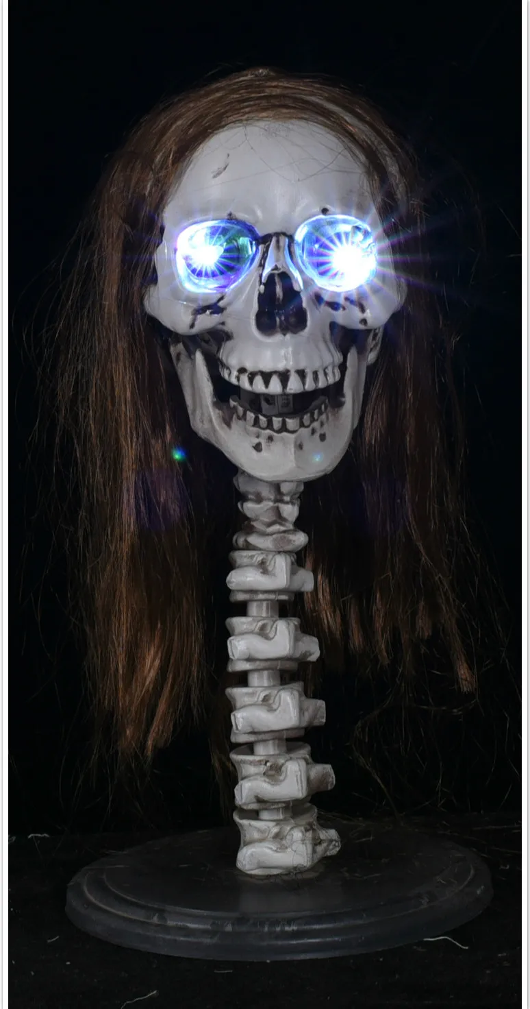 

Halloween Horrible Party Prop Long Hair Beauty Glasses Girl Skull Colorful LED Eyes Flash Horror Voice Children Party Scary toys