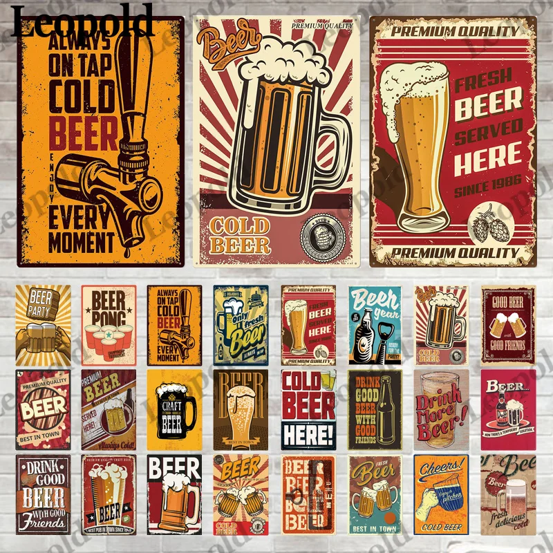 Металлический плакат с рисунком пивной кружки и надписью постер для клуба бара