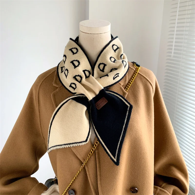 

Knitted Neck Scarf Warm Skinny Plaid Letter Long Narrow Scarves Women Collar Wraps Fashion Winter Ties 2022 New