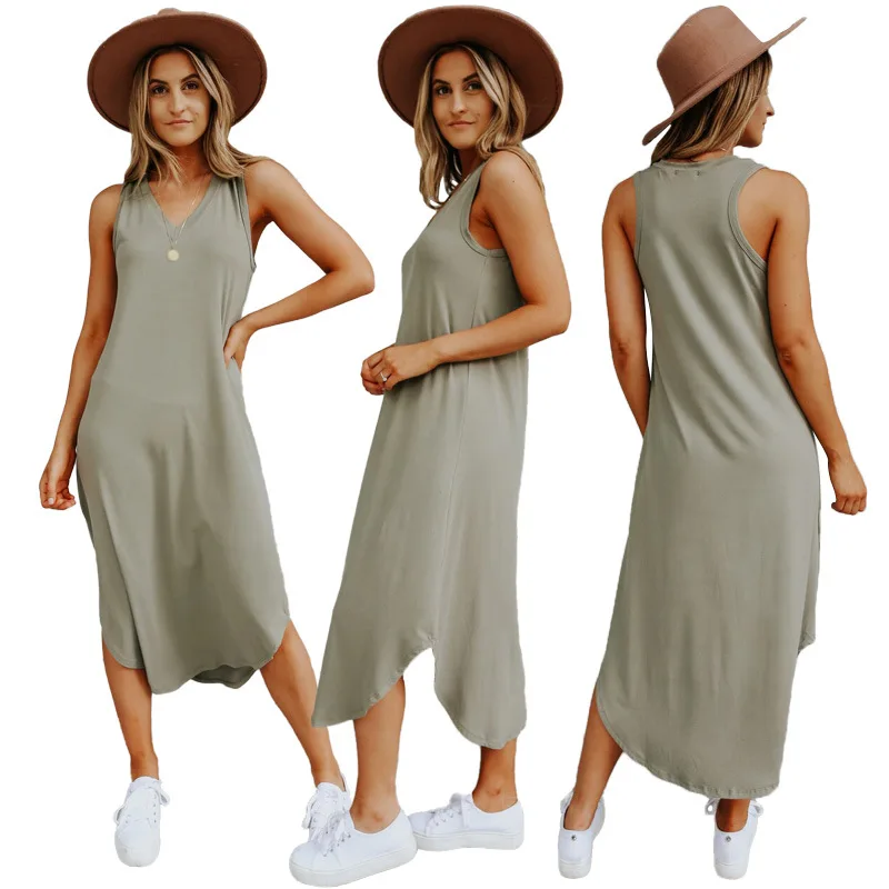 

Женский хлопковый сарафан без рукавов, повседневный удобный мягкий сарафан в европейском и американском стиле, домашняя одежда, Новинка ле...