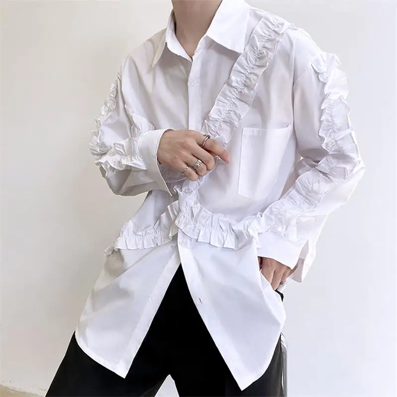 Men's Long Sleeve Shirt Spring And Autumn New Korean Japanese Wooden Ear Side Decoration Leisure Loose Large Size Shirt