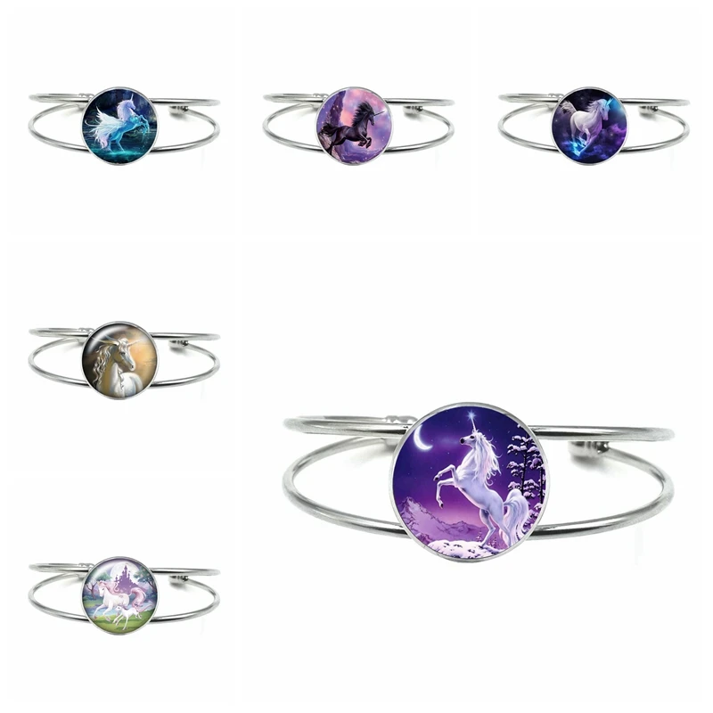 

2021 New Cartoon Anime Unicorn Glass Tibetan Silver Opening Bracelet for Men and Women Charm Popular Kids Jewelry