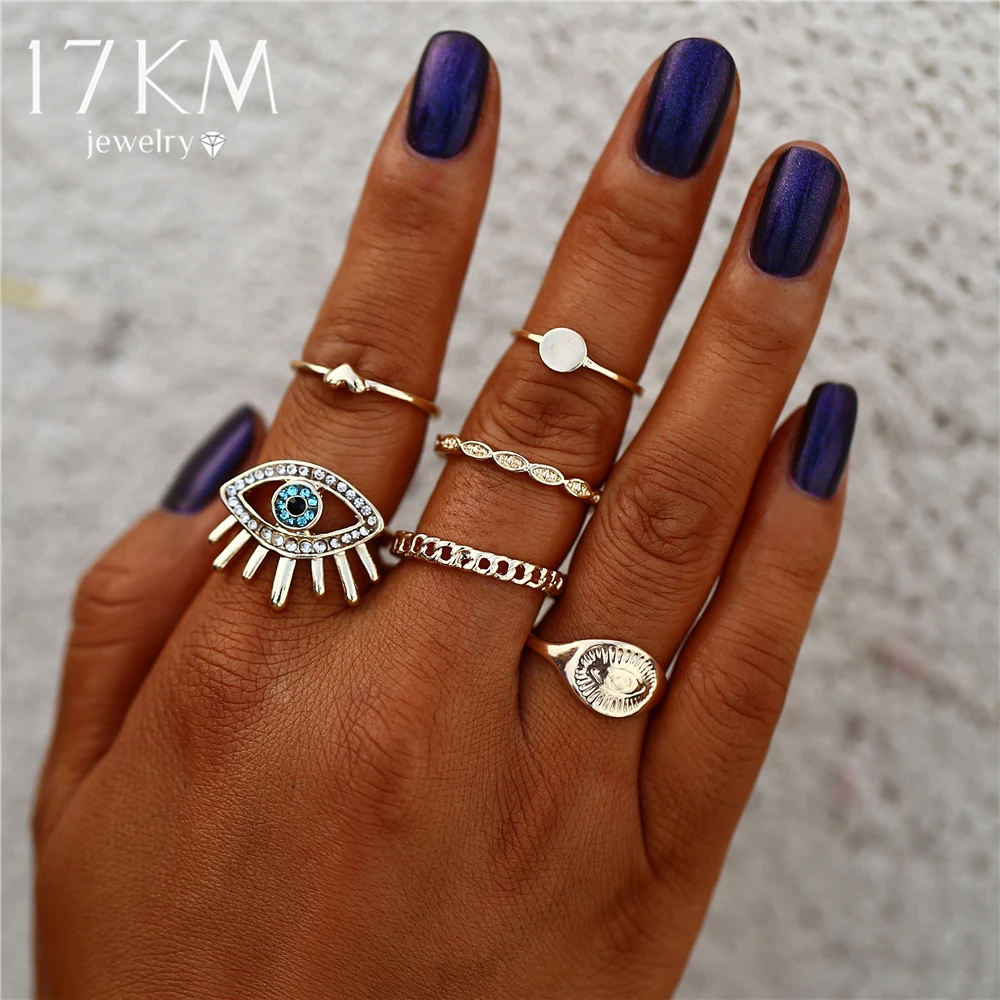 Комплект золотых колец 17KM в богемном стиле с сердцем для женщин кольцо бохо глаз