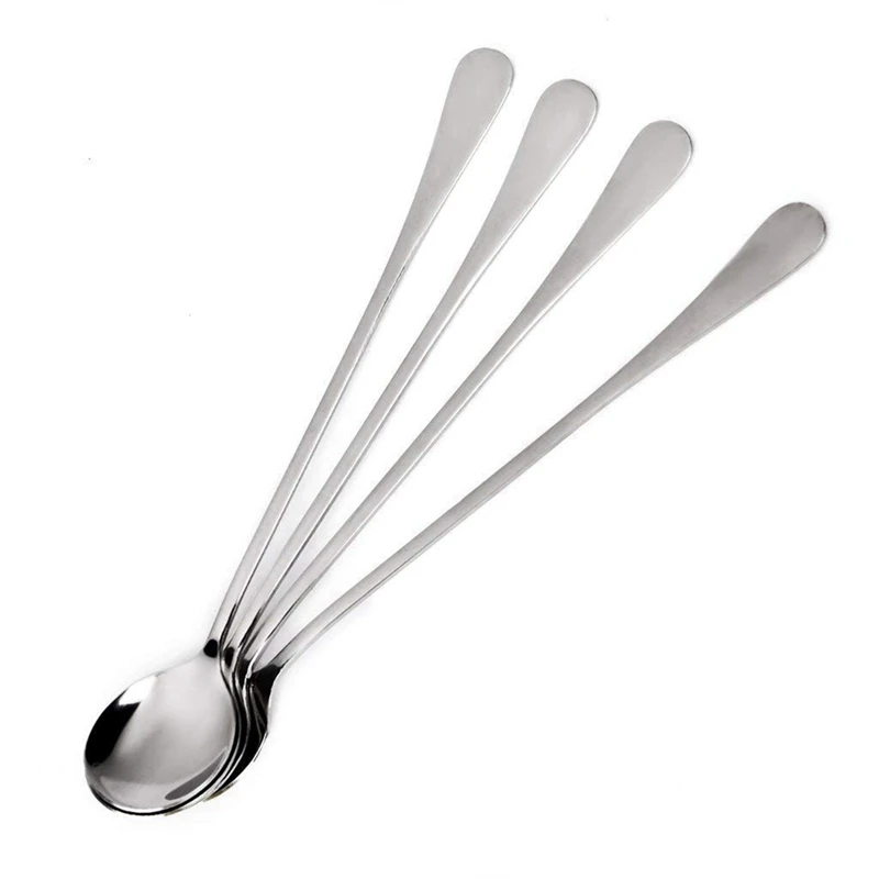 

8 Pcs Spoons: 4 Pcs Super Long Round Head Coffee Spoons & 4 Pcs 6.7Inch Long Handle Soup Spoon