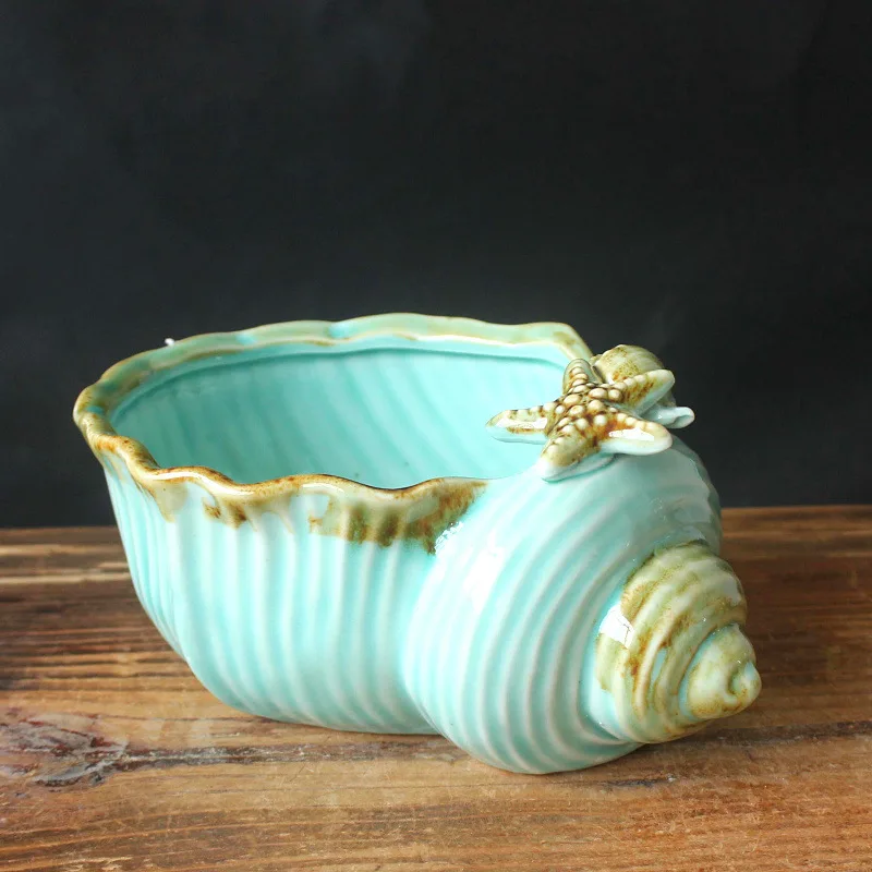

Blue Ocean Series Mini Flower Pot Ceramic Craft Hand-carved Home Decor Succulent Plant Planting Pot