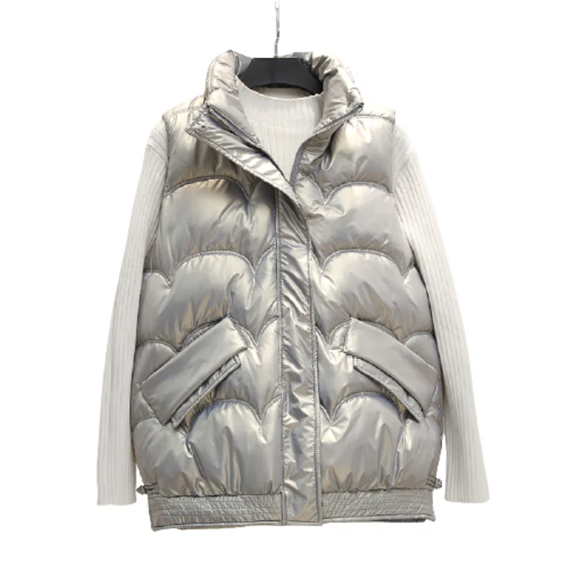 Зимний женский жилет новинка 2021 корейская мода глянцевый тонкий плотный