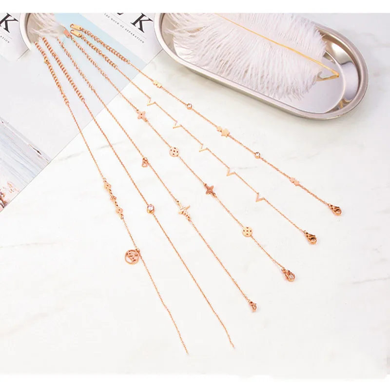 

Rose Gold Chain Anklets For Women Titanium Steel Roman Numerals Coin Flowers Anklet Jewelry Gift