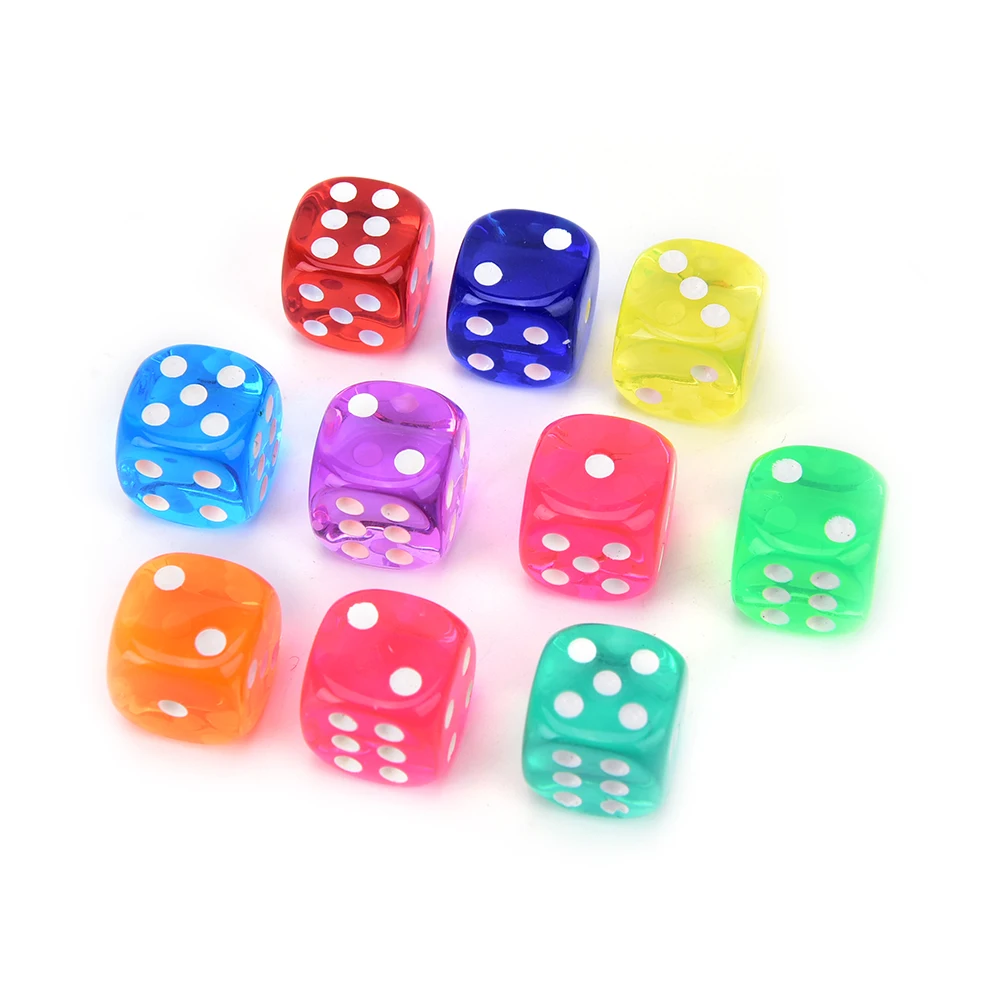 

10Pcs Square Transparent Dice Acrylic Craps Casino Bar Toy Game 14mm