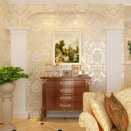 Европейские нетканые Дамасские самоклеящиеся обои для спальни гостиной