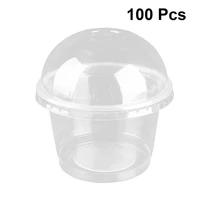 100 pieces 250ml disposable lidded bar cafe household dome lid with hole salad cup transparent plastic dessert bowl container