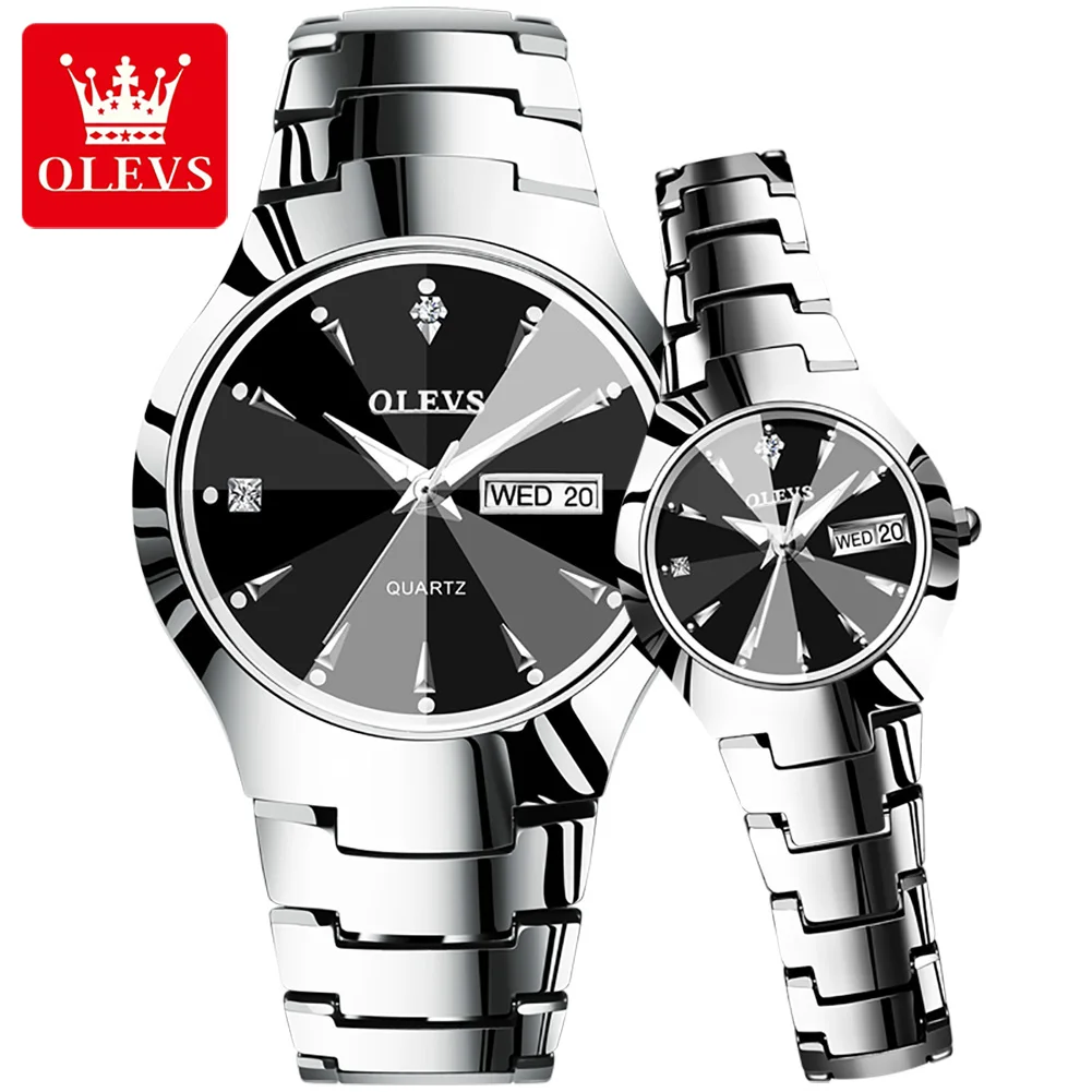 OLEVS Couple Watches Pair Men and Women Quartz Wristwatch Steel Waterproof Luminous Date Dual Calendar Clock Relogios Femininos