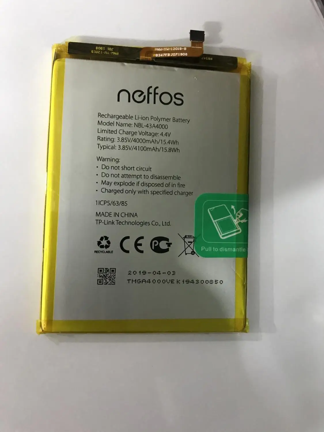 Сменный аккумулятор NBL-43A4000 3 85 В 4100 мАч 15 8 Втч для neffos перезаряжаемый полимерный