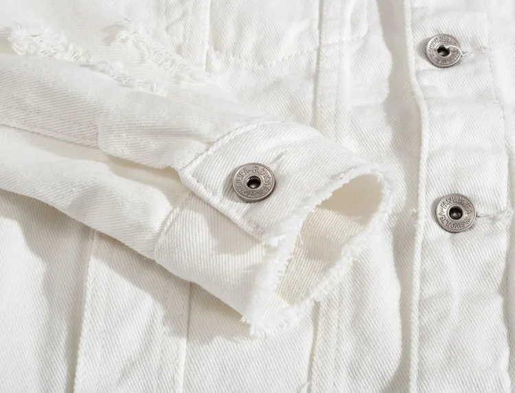 Мужская/Женская рваная джинсовая куртка белая Повседневная модная потертая