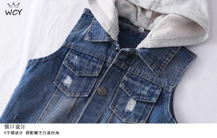 Джинсовая куртка с капюшоном жилеты детская мода 2019 Осенний жилет без рукавов