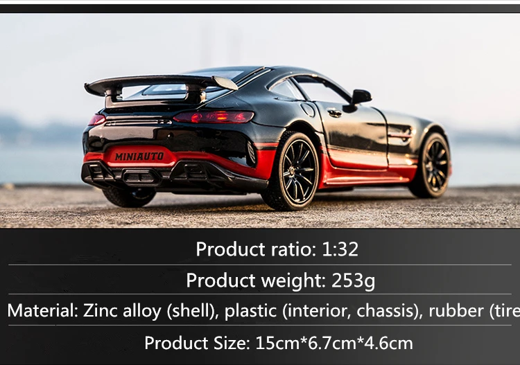 1/32 литой спортивный автомобиль из сплава, модель Benz AMG GTR, вытяжной светильник со звуком, литые игрушки, модели автомобилей для детей, подарки на день рождения