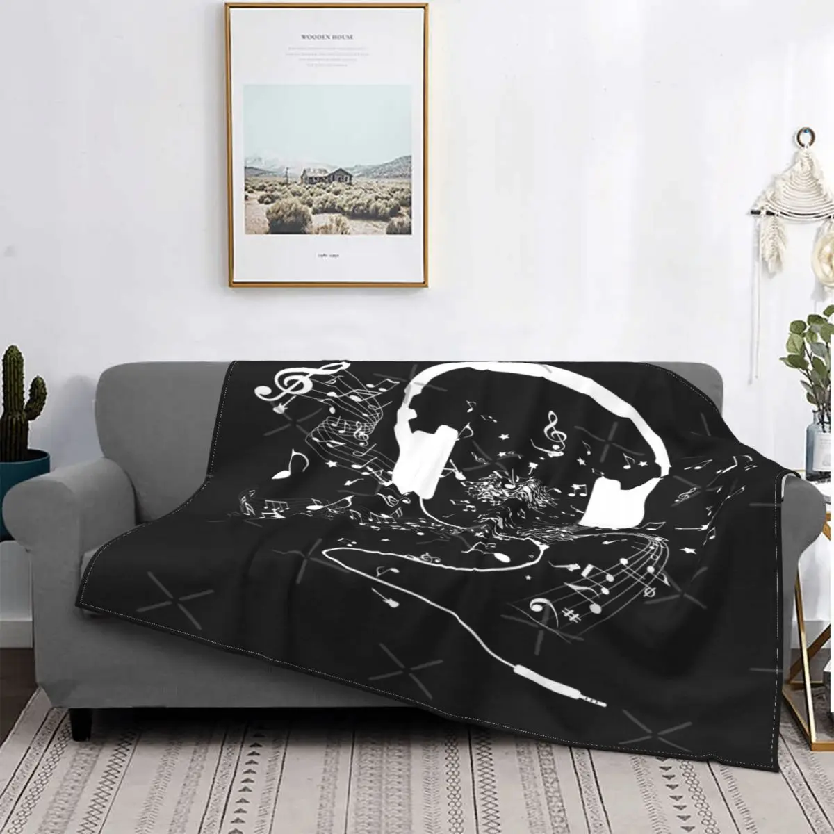 

Headphones And Music Notes White Blanket Bedspread Bed Plaid Bed Cover Anime Blanket Muslin Blanket Blankets For Bed