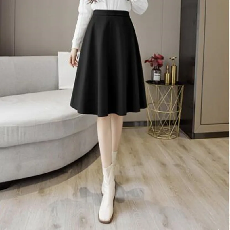 

Плиссированные юбки, женская повседневная шерстяная юбка с высокой талией, Женские винтажные однотонные юбки до колен S895