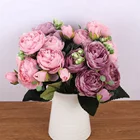Розовый Шелковый букет с пионами, искусственные цветы, 5 больших головок, 4 маленьких бутона, искусственная кожа для невесты, свадьбы, дома, 30 см