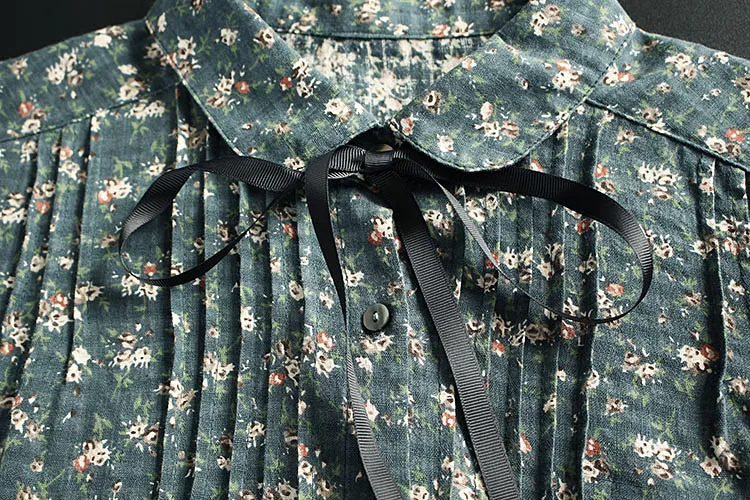 

8431 New Autumn Women Tops Japan Style Mori Girl Literary Vintage Long Sleeve Turndown Collar Loose Print Shirt Women