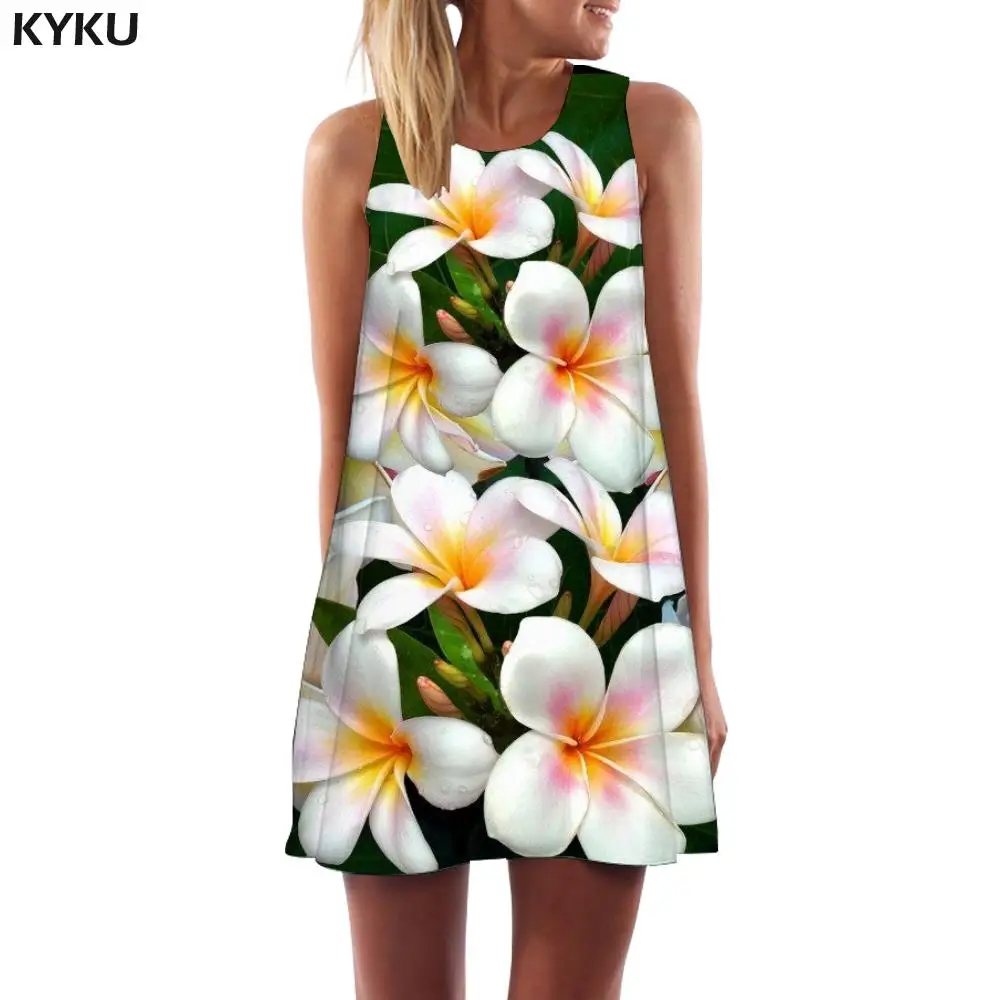 

KYKU Plum Blossom Dress Women Flowers Short Romantic 3d Print Harajuku Tank Womens Clothing Tassel Sleeveless Tunic Wrap Fashion