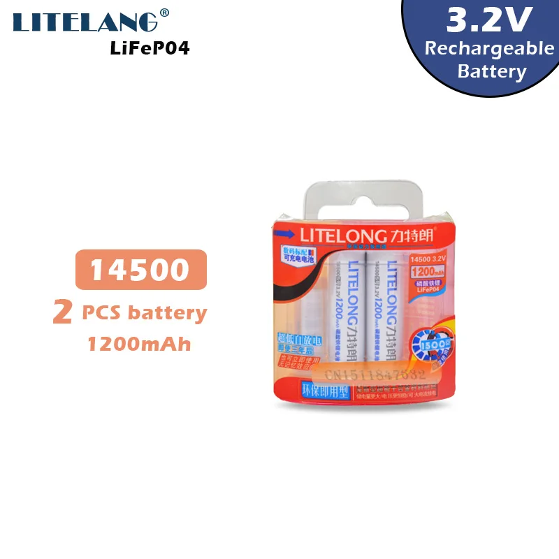 2 шт AA 1200mah 14500 3,2 v lifepo4 аккумуляторная батарея новая высокая емкость LITELONG