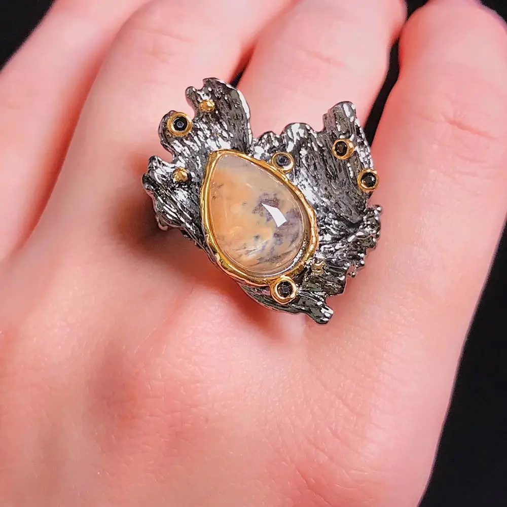 

Amazing Women Rings Rough Stone Wedding Engagement Ring Strong Character Water Melon Zircon Gun Color