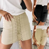 skmy black mini skirt women clothing harajuku fashion solid color bandage lace up sexy bodycon pencil skirt party clubwear