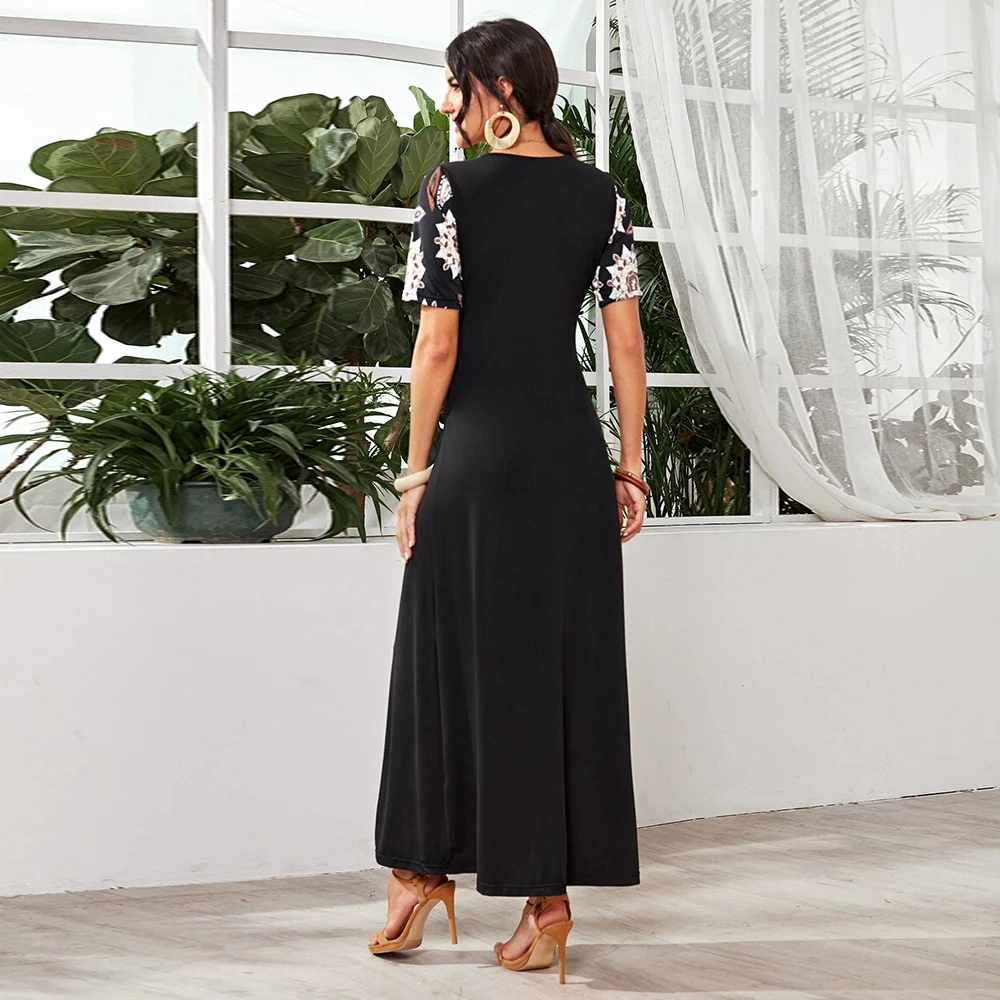 

Fashion Summer Bohemian Clothing Printing stitching Women Beach Long Dress America Europe Femme Robe Casual Vestido De Mujer