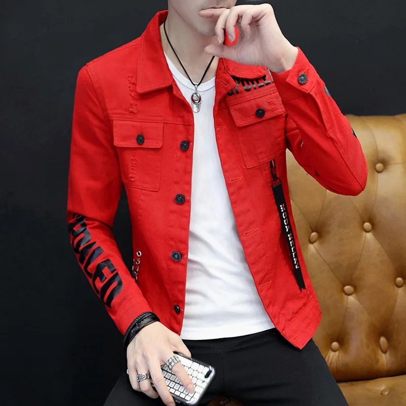 

street Men's thin jacket men's Korean slim denim jacket spring summer 2021 personality men's all-match teenagers denim jacket