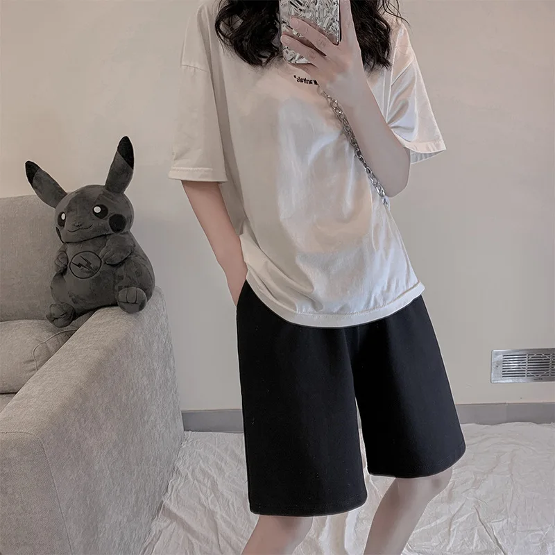 

CGC Summer Cotton Woman Pants Harajuku Solid Loose Shorts Casual High Waist Female Trousers Breathable Wide Leg Woman Shorts