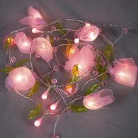 led fabric romantic rose string light twinkle fairy garland lamp string powered by battery for holiday wedding party decoration