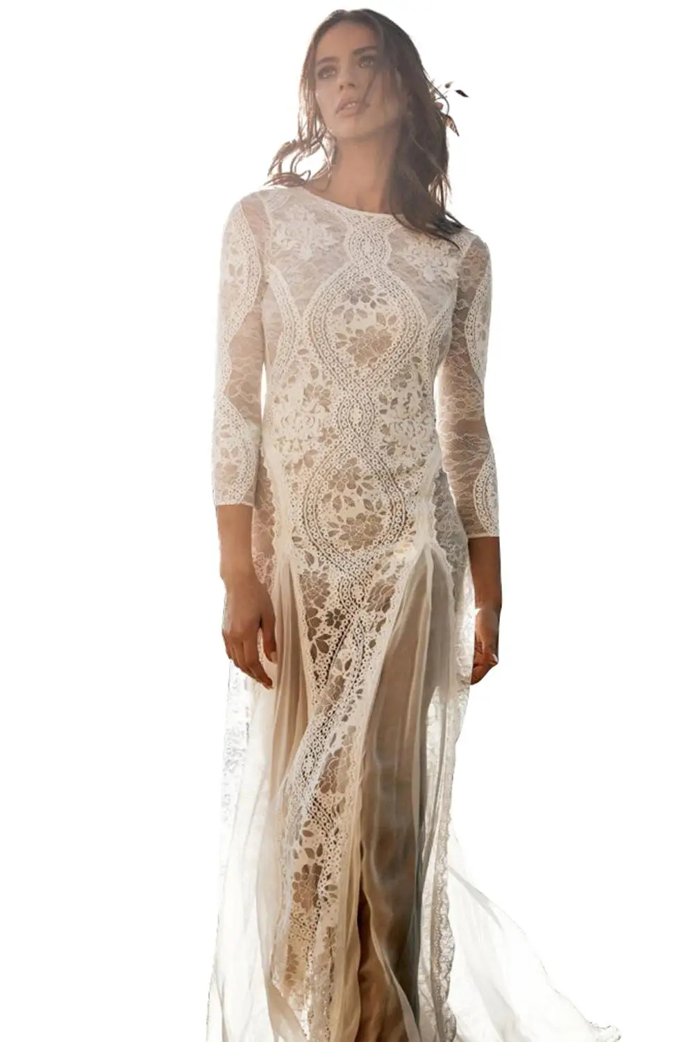 Echoine свадебное платье с длинным рукавом и цветочным кружевом женское сексуальное