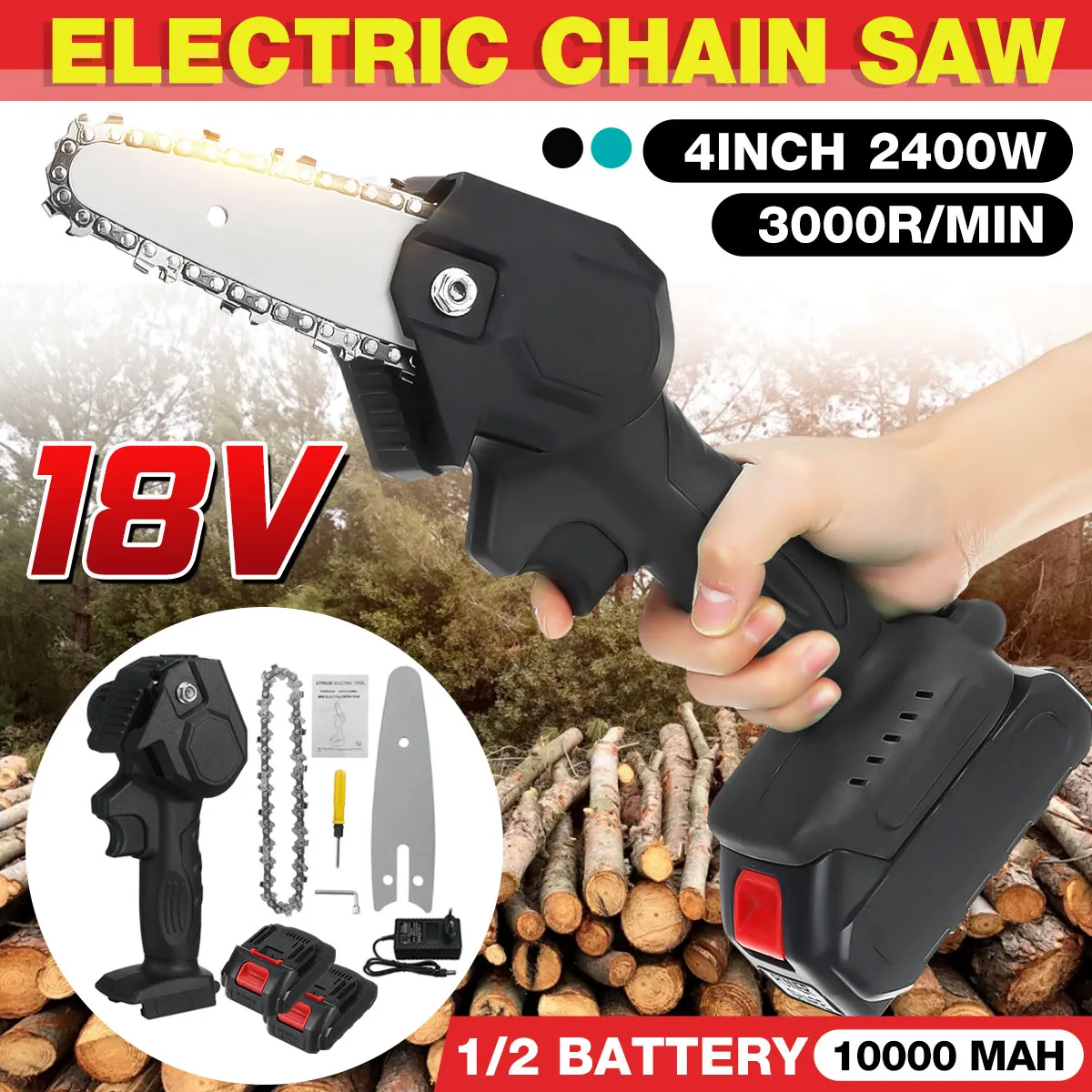 2400W 18V 4 дюймовый электрические цепные пилы с 2 шт. Батарея беспроводные