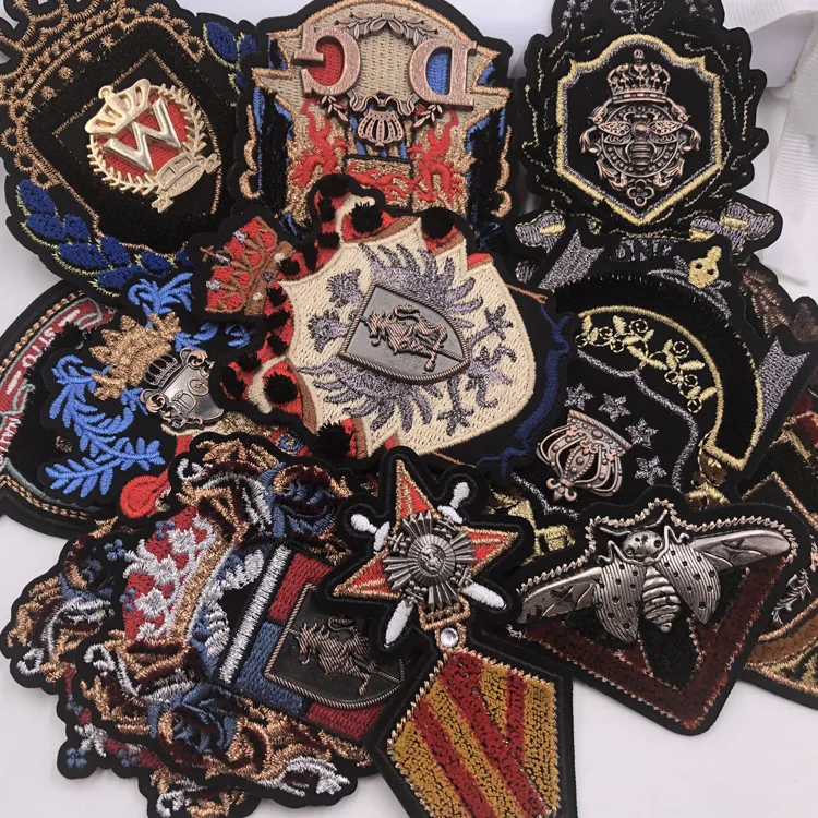

embroidery metal patch embroideried beetle crown eagle lion deer patches applique clothes jacket badges for clothing HE-2718