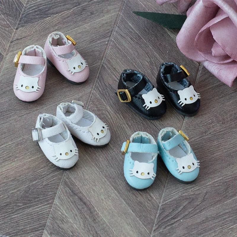 

OB11 Baby Shoes Cute Cat Small Leather Shoes 1/12 BJD Baby Handmade Flat Leather Shoes doll accessories