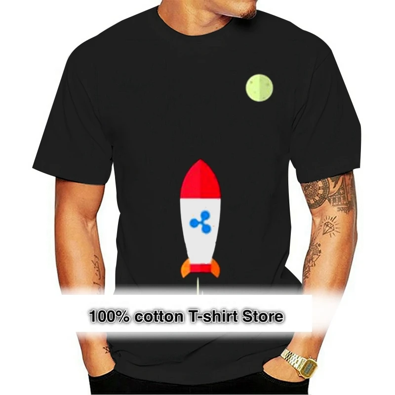 

2021 Unique Fashion Ripple XRP Rocket Spaceship Crypto Currency T Shirts Men Short Sleeve O-neck Top Quality Loose Shirt