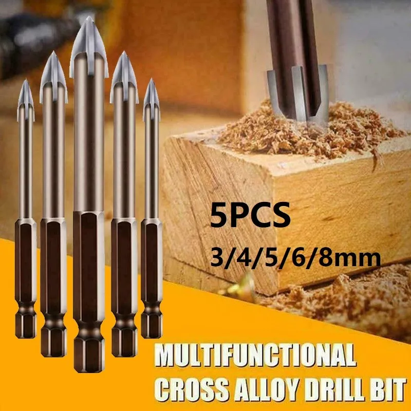 

5PCS Cross Angle Drill Bit Set Cemented Carbide Glass Tile Drill Bits Efficient Drilling Tool Core Drill Bit Hole Opening Tool