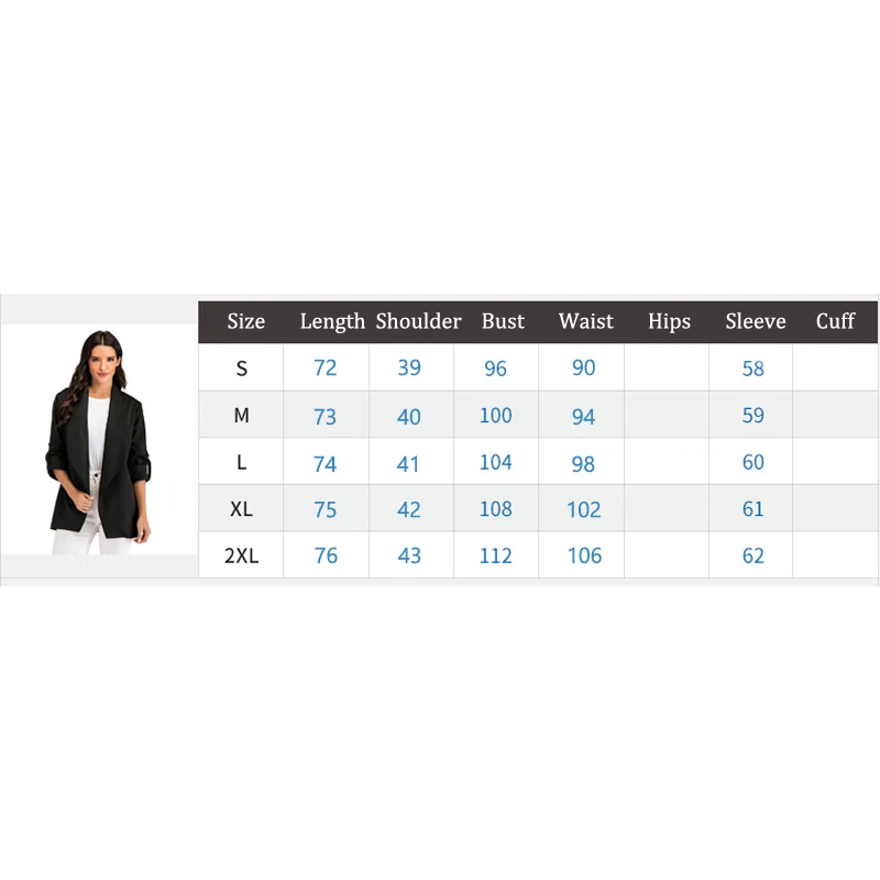 

Women Fashion Roll-up Sleeve Open Front Blazer Solid Color Shawl Collar Casual Lady Workwear Jacket Outerwear Black S M L XL XXL